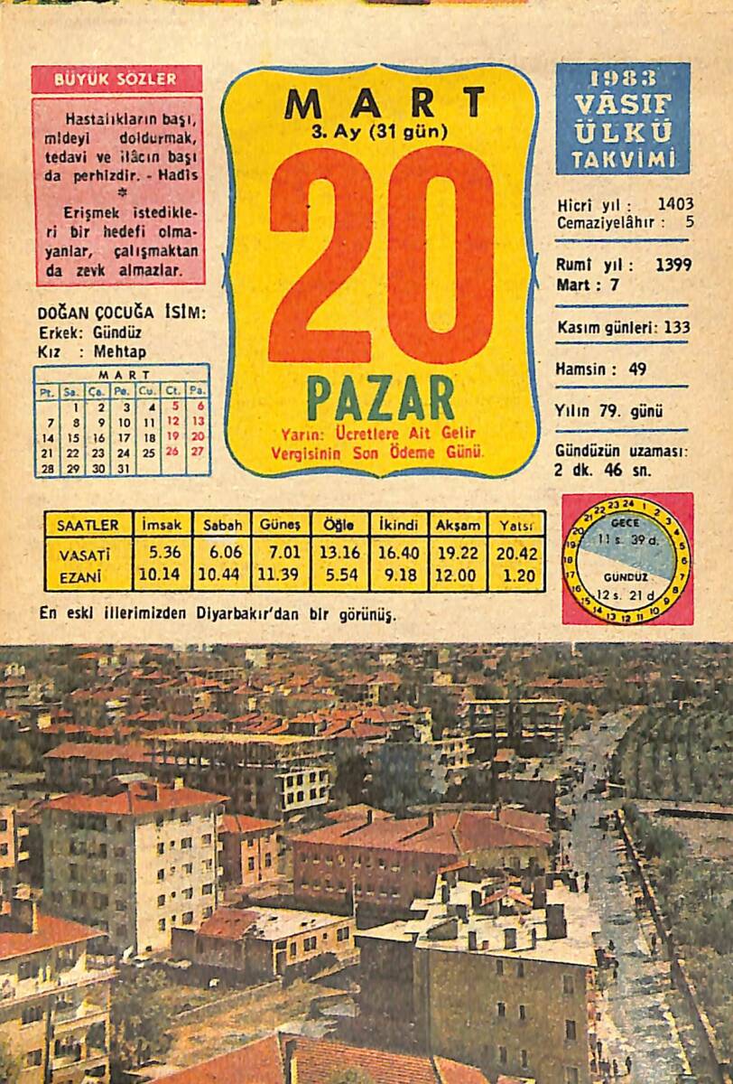 20 Mart 1983 Takvim Yaprağı - Doğum Günü Hediyesi EFMN15031 - 1