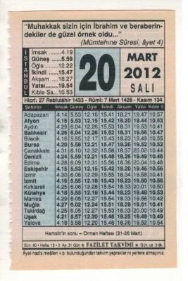 20 Mart 2012 Takvim Yaprağı EFM(N)1890 - 3