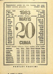 20 Mayıs 1983 Takvim Yaprağı - Doğum Günü Hediyesi EFM(N)12151 - Gökçekoleksiyon