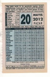 20 Mayıs 2012 Takvim Yaprağı EFM(N)1951 - 2
