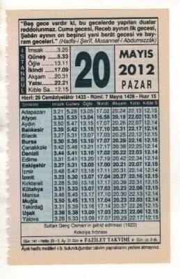 20 Mayıs 2012 Takvim Yaprağı EFM(N)1951 - 1
