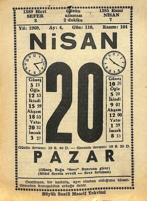 20 Nisan 1969 Takvim Yaprağı - Doğum Günü Hediyesi EFM(N)11120 - 1