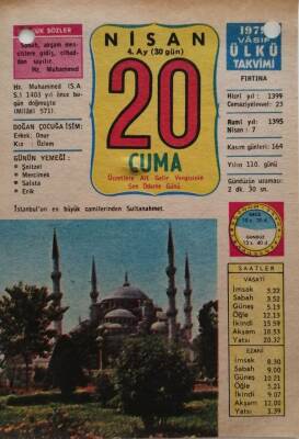 20 Nisan 1979 Takvim Yaprağı - Doğum Günü Hediyesi EFM(N)8470 - 1