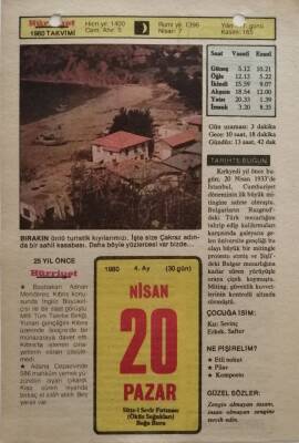 20 Nisan 1980 Takvim Yaprağı - Doğum Günü Hediyesi EFM(N)8404 - 2