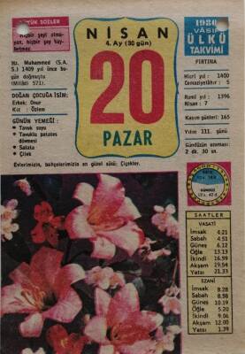 20 Nisan 1980 Takvim Yaprağı - Doğum Günü Hediyesi EFM(N)8434 - 2
