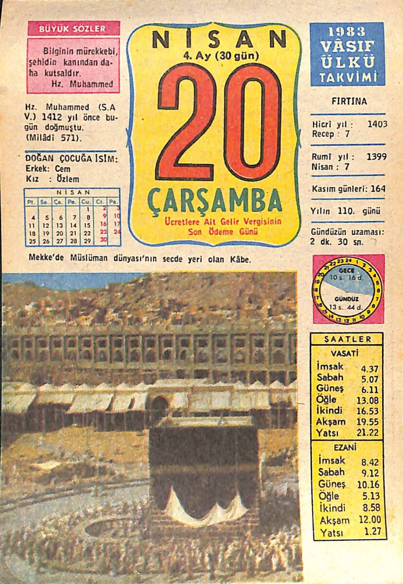 20 Nisan 1983 Takvim Yaprağı - Doğum Günü Hediyesi EFMN15141 - 1