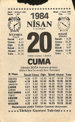 20 Nisan 1984 Takvim Yaprağı - Doğum Günü Hediyesi EFM(N)11207 - Gökçekoleksiyon