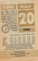 20 Nisan 1984 Takvim Yaprağı EFM(N)6199 - Gökçekoleksiyon