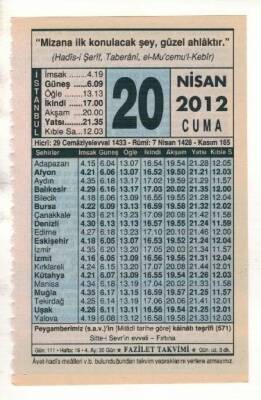 20 Nisan 2012 Takvim Yaprağı EFM(N)1921 - 1