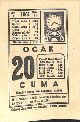 20 Ocak 1961 Takvim Yaprağı - Doğum Günü Hediyesi EFM(N)11405 - 1