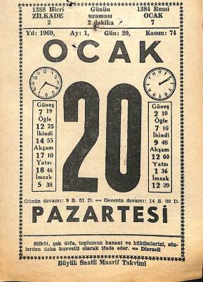 20 Ocak 1969 Takvim Yaprağı - Doğum Günü Hediyesi EFM(N)11028 - 1