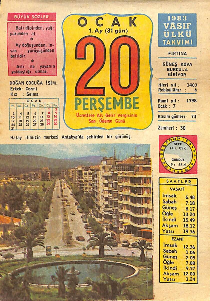 20 Ocak 1983 Takvim Yaprağı - Doğum Günü Hediyesi EFMN15089 - 1