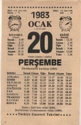 20 Ocak 1983 Takvim Yaprağı EFM(N)4573 - Gökçekoleksiyon