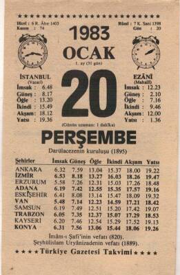 20 Ocak 1983 Takvim Yaprağı EFM(N)4573 - 1