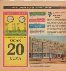 20 Ocak 1984 Takvim Yaprağı EFM(N)4635 - Gökçekoleksiyon
