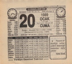 20 Ocak 1989 Takvim Yaprağı EFM(N)4728 - Gökçekoleksiyon