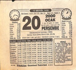 20 Ocak 2000 Takvim Yaprağı - Doğum Günü Hediyesi EFM(N)13206 - Gökçekoleksiyon