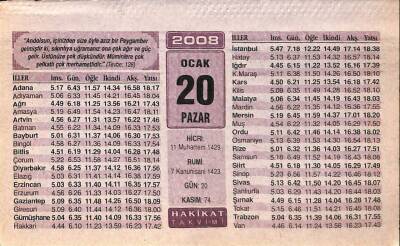 20 Ocak 2008 Takvim Yaprağı - Doğum Günü Hediyesi EFM(N)7486 - 1