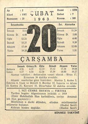 20 Şubat 1963 Takvim Yaprağı - Doğum Günü Hediyesi EFM(N)11289 - 1