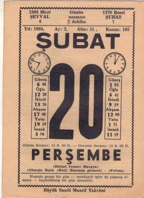 20 Şubat 1964 Takvim Yaprağı EFM(N)5727 - 1
