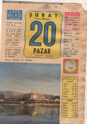 20 Şubat 1972 Takvim Yaprağı EFM(N)5481 - Gökçekoleksiyon