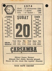 20 Şubat 1974 Takvim Yaprağı - Doğum Günü Hediyesi EFM(N)12267 - Gökçekoleksiyon