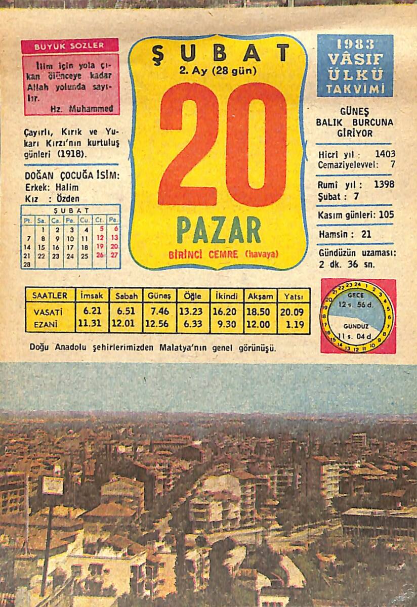 20 Şubat 1983 Takvim Yaprağı - Doğum Günü Hediyesi EFMN15061 - 1