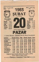 20 Şubat 1983 Takvim Yaprağı EFM(N)5400 - Gökçekoleksiyon
