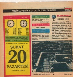 20 Şubat 1984 Takvim Yaprağı EFM(N)5174 - Gökçekoleksiyon