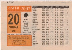 20 Şubat 2007 Takvim Yaprağı EFM(N)5539 - Gökçekoleksiyon