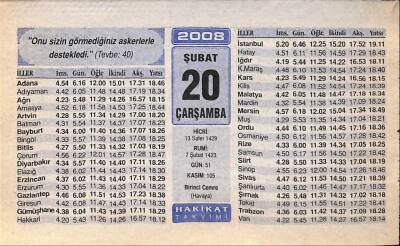20 Şubat 2008 Takvim Yaprağı - Doğum Günü Hediyesi EFM(N)7514 - 1