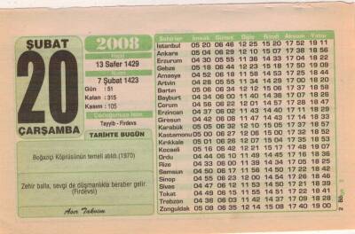 20 Şubat 2008 Takvim Yaprağı EFM(N)5596 - 2