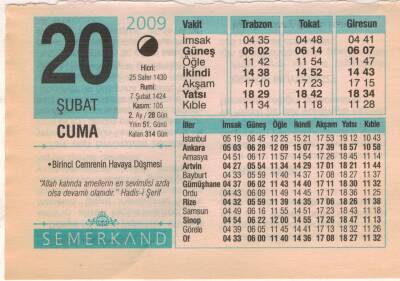 20 Şubat 2009 Takvim Yaprağı EFM(N)5625 - 2