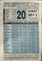 20 Şubat 2011 Takvim Yaprağı - Doğum Günü Hediyesi EFM(N)7573 - Gökçekoleksiyon