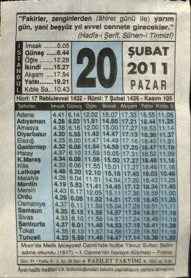 20 Şubat 2011 Takvim Yaprağı - Doğum Günü Hediyesi EFM(N)7573 - 1