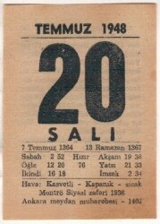 20 Temmuz 1948 Takvim Yaprağı EFM(N)1435 - 4