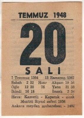 20 Temmuz 1948 Takvim Yaprağı EFM(N)1435 - 4