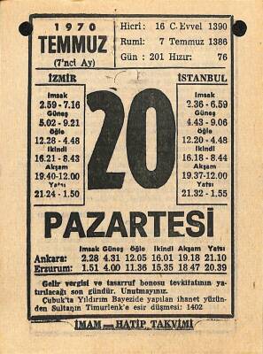 20 Temmuz 1970 Takvim Yaprağı - Doğum Günü Hediyesi EFM(N)12514 - 1