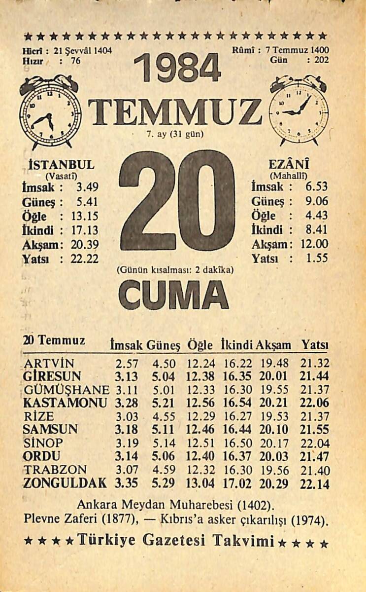 20 Temmuz 1984 Takvim Yaprağı - Doğum Günü Hediyesi EFMN15792 - 1