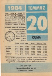 20 Temmuz 1984 Takvim Yaprağı EFM(N)2069 - 3