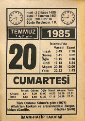 20 Temmuz 1985 Takvim Yaprağı - Doğum Günü Hediyesi EFMN15724 - Gökçekoleksiyon