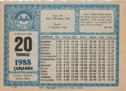 20 Temmuz 1988 Takvim Yaprağı EFM(N)2072 - 2