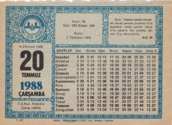 20 Temmuz 1988 Takvim Yaprağı EFM(N)2072 - 1