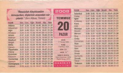 20 Temmuz 2008 Takvim Yaprağı EFM(N)2077 - 2