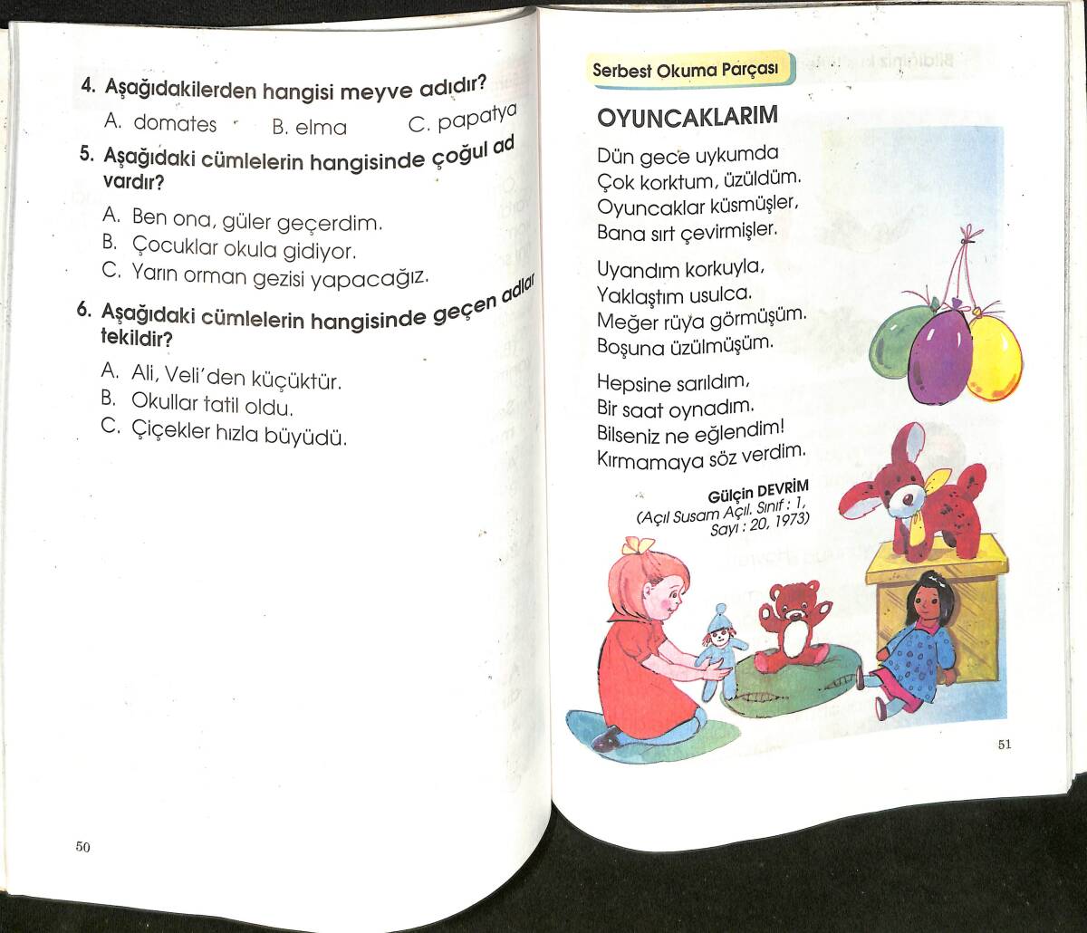 2000'ler İlköğretim 1.Sınıf Türkçe Ders Kitabı NDR99940 - 2