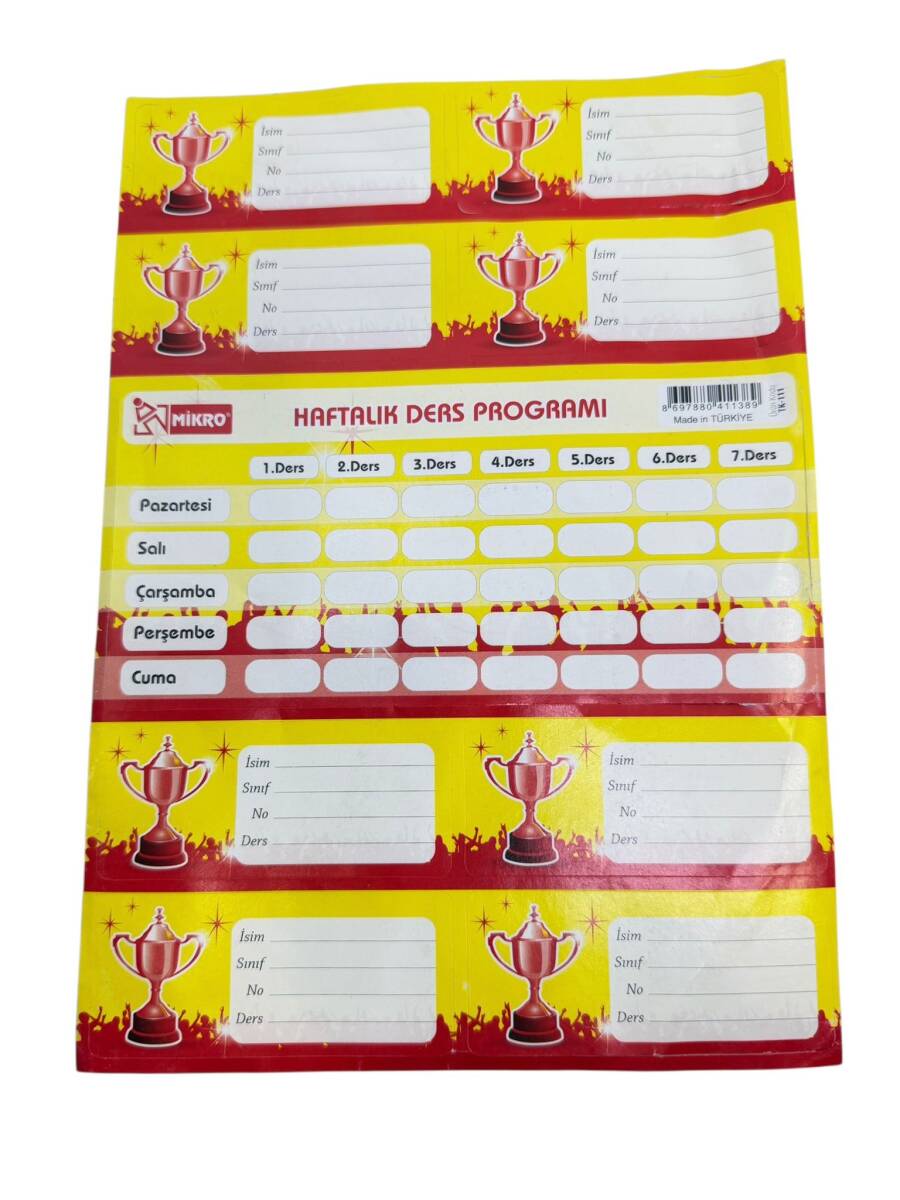 2000'ler Öğrenci Haftalık Ders Çizelgesi ve İsimlik Etiket Sticker Çıkartma AKS2222 - 1