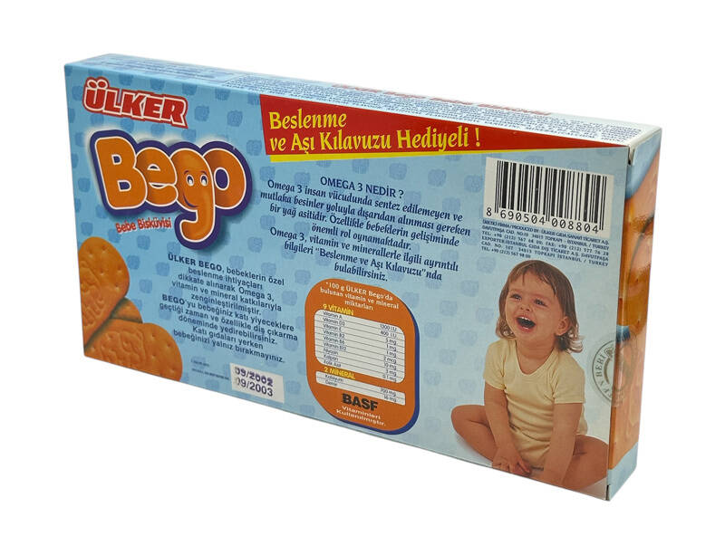 2000'ler Ülker Bego (Türkiye'nin Omega 3 İçeren İlk Bebe Bisküvisi) Bebe Bisküvisi AOB4329 (N) - 2