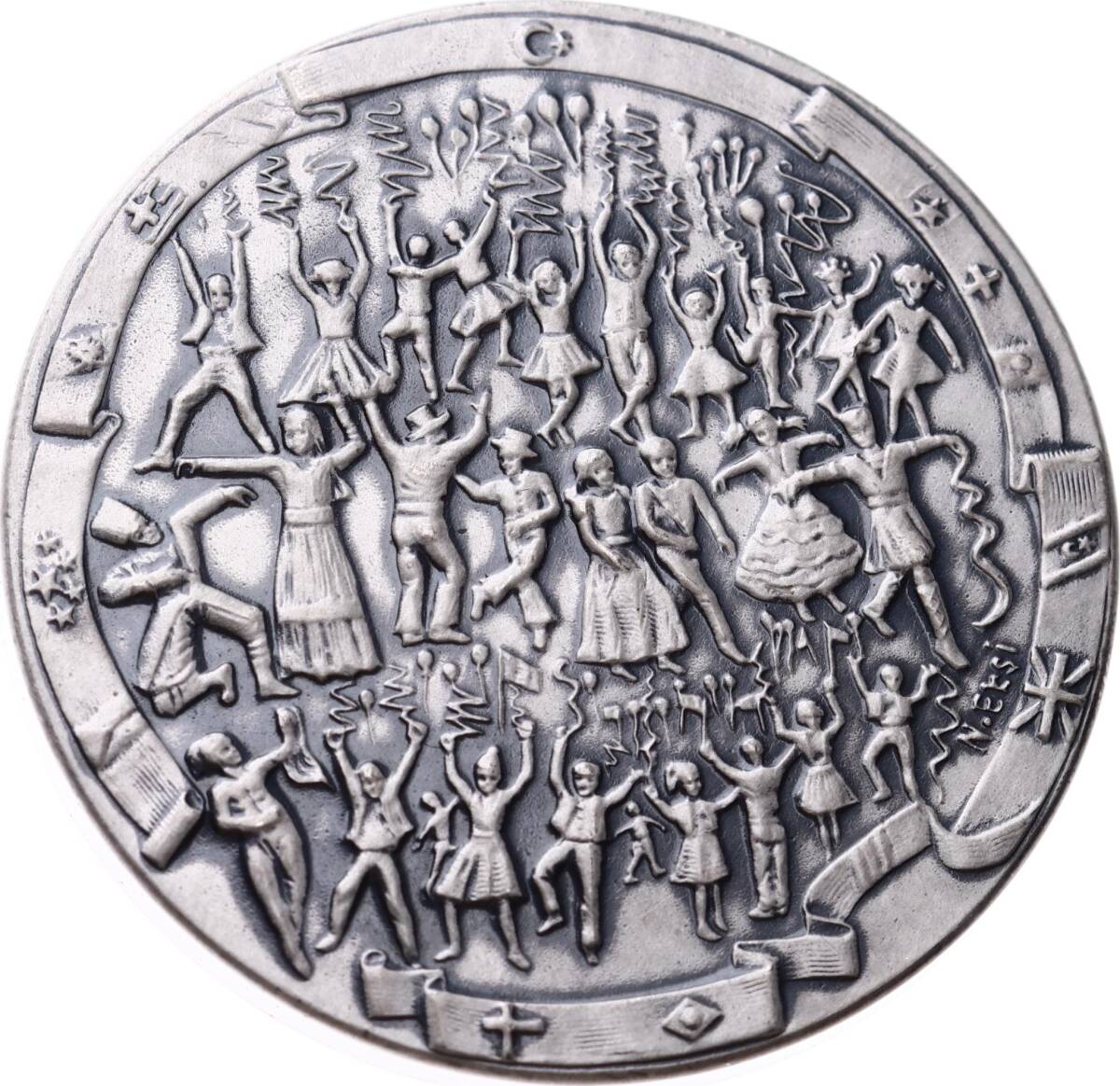 2001 - 23 Nisan Gümüş Kaplama/Bronz Madalyon (50mm) *Sertifikalı* - ÇİL MVM2215 - 1