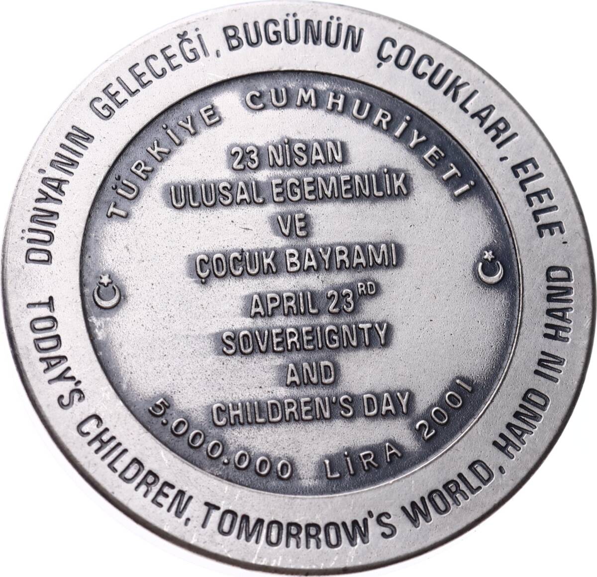 2001 - 23 Nisan Gümüş Kaplama/Bronz Madalyon (50mm) *Sertifikalı* - ÇİL MVM2215 - 2