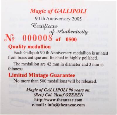 2005 Gelibolu 90.Yıldönümü Hatıra Madalyon *Anzak* (Özel Kutusunda- Sertifikalı) MVM941 - 3